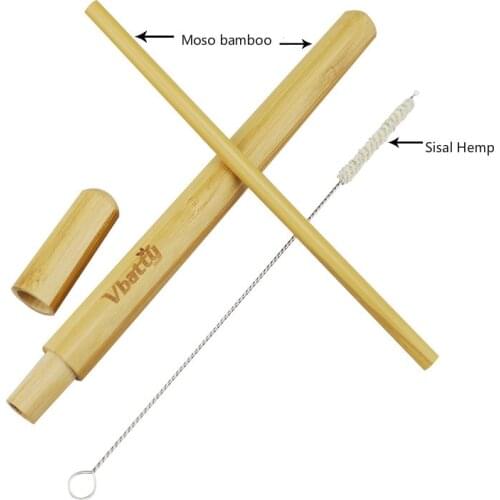 Reusable Bamboo Carbonized Straw Biodegradable Straws with Portable Bamboo Case Natural Sisal Brush Bamboo Straw Travel Set