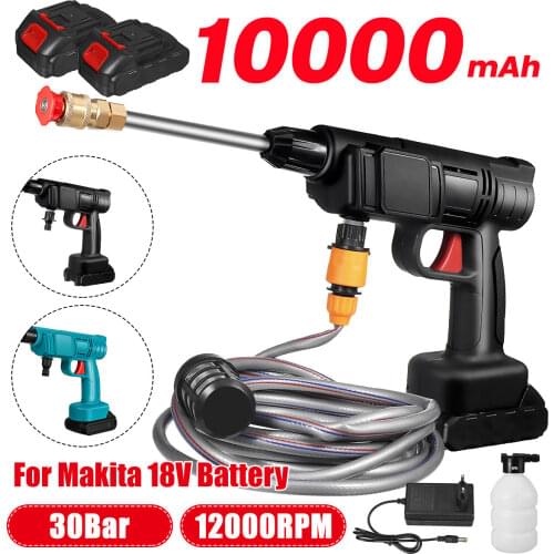 10000mAh Cordless High Pressure Washer Spray Water Gun Car Wash Pressure Water Nozzle Cleaning Machine for Makita 18V Battery