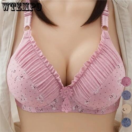 New Women Plus Size Underwear Push Up Bra Cotton Soft Breathable Wireless Gathered Sexy Bras Seamless Floral Female Bralette