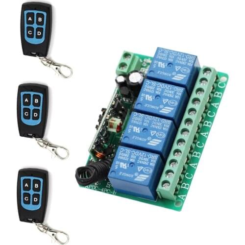 New Arrival DC12V 4Channel 10A Learning Code RF Wireless Remote Control Switch System 3X Transmitter Waterproof+ 1X Receiver