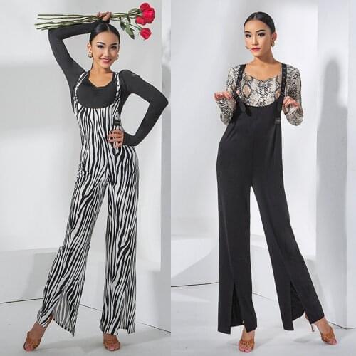 Latin Dance Clothes Adult Ballroom Dance Pants High Waist Jumpsuit Women Latin Trousers Waltz Tango Dance Practice Wear DNV14627