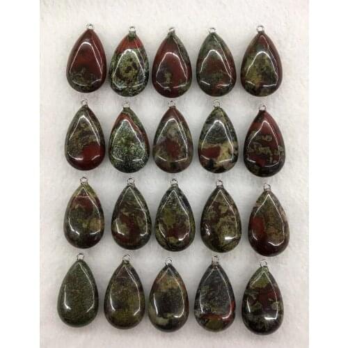 Wholesale 10pcs/Pack Dragon Blood Stone Bead Pendant,Pear Shape Gem Stone Jewelry Necklace DIY 32mm