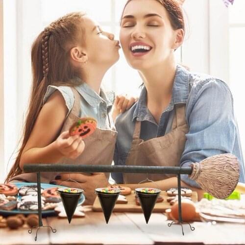 Halloween Broomstick Snack Bowl Stand Home Party Decoration Resin Witch Hat Snack Bowl Display Shelf Kitchen Device