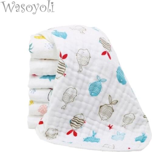 1 Piece Wasoyoli Colorful Printed Both Towel 35*75CM 100% Muslin Cotton 6 Layers Kids Burp Cloths Baby Handkerchief Soft Towel