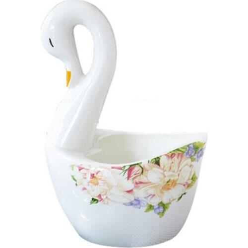 Simple Bone China Swan Flower Basket Kitchen Chopsticks Ceramic Knife And Fork Spoon Tableware Storage