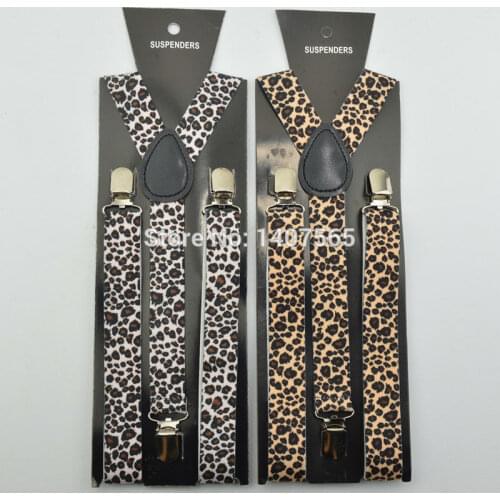 Adjustable Unisex Clip-On Leather leopard print adult suspenders for women clothing accessory