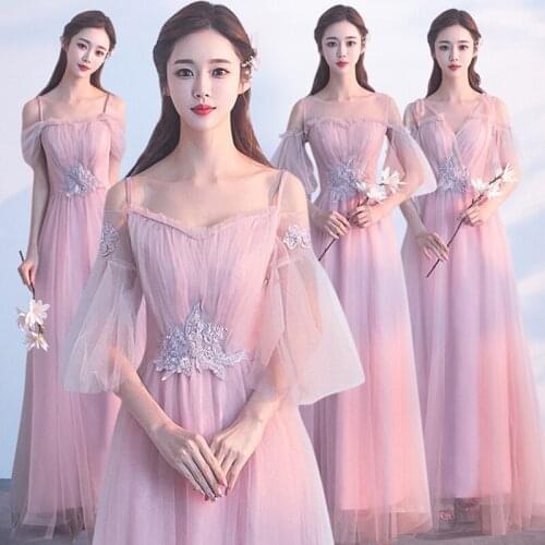 Pink elegant bridesmaid dress vestidos 2020 long bridesmaid evening dress sisters skirt girlfriends party banquet dress women