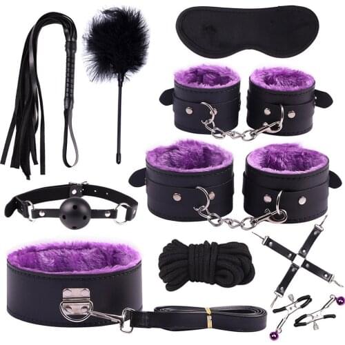 Sexy Leather BDSM Kits Plush Sex Bondage Gear Handcuffs Sex Games Whip Gag Adult toys Exotic Accessories Sex Toys For Couples