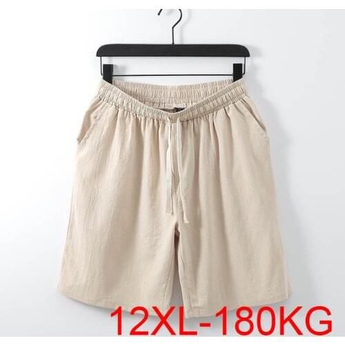 Large size mens summer loose tight waist five-point pants 8XL 9XL 10XL 11XL 12XL solid cotton linen casual shorts