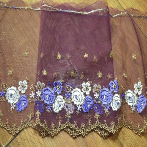 Somelace 19CM(2yads/lot)Embroide wine mesh blue and white flower Hight quality lace fabrics embroidered lace trim-m16112705