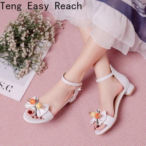 Sweet Flower Lolita Shoes For Girls Casual Low Heels Womens Sandals Pink White Summer Dance Shoes Ladies 2021 New