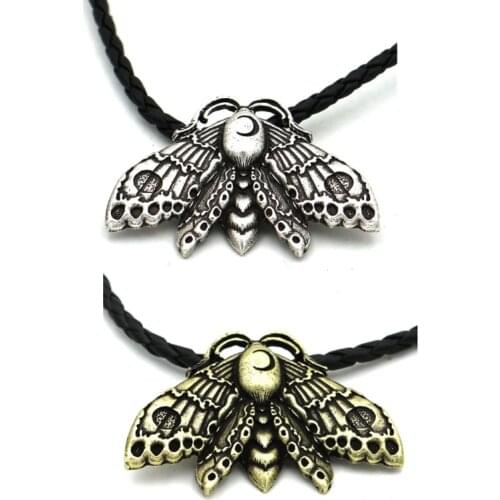 Wiccan Punk Vintage Crescent Moon On Death Moth Pendant Butterfly Insect Hawkmoth Pendant Necklace Wicca Jewlery Unisex