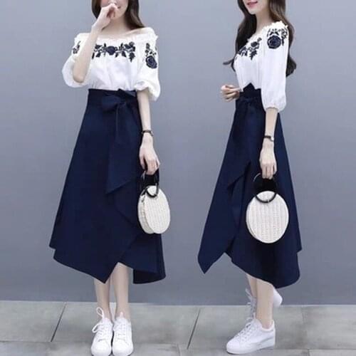 2019 spring and summer new ladies fashion casual temperament irregular skirt two-piece tide