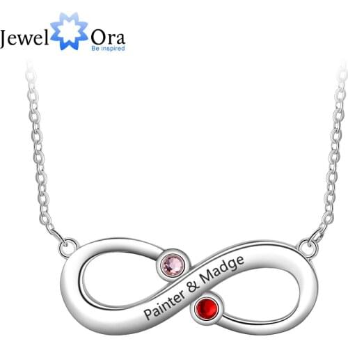 Customized Infinity Love Necklace with 2 Birthstones Personalized Name Engraved Necklace Jewelry Promise Gift(JewelOra NE103204)