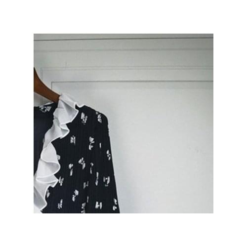 2021 Early Autumn New Pleated Bowknot V-neck Dress Long Sleeves Women Dress