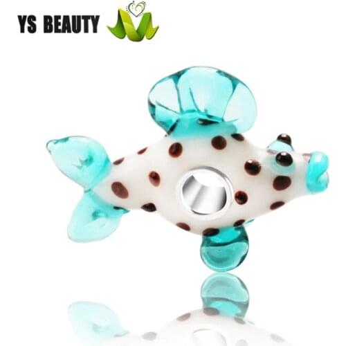 Goldfish shaped glass beads 925 sterling silver large hole beads DIY personality beaded bracelet women gift bracelet