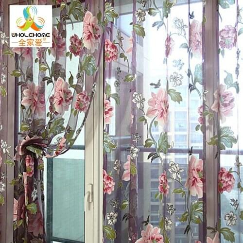 1PCS/Lot Window Curtain Flower Printed Transparent Sheer Screening Burnout Living Room Tulle Voile Fabric