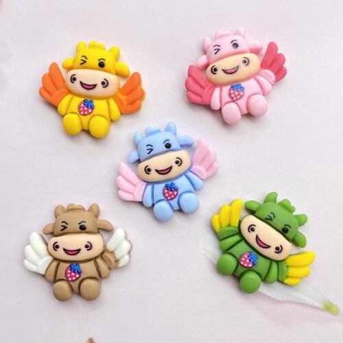 10Pcs Kawaii Cute Mini Cows with wings Flat back Cabochons Scrapbooking DIY Jewelry Craft Decoration Accessories F07