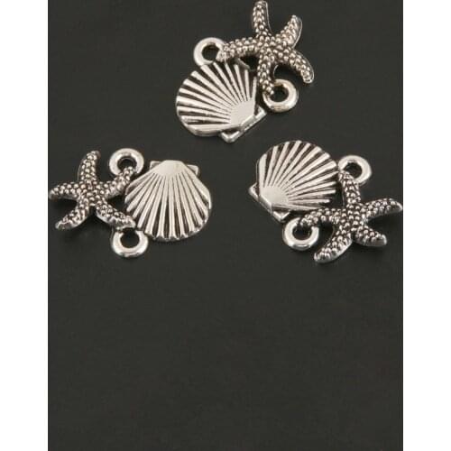 10pcs Charms Sea Shell Starfish Conch Connector Silver Color Pendant For Jewelry Making DIY Handmade Accessories