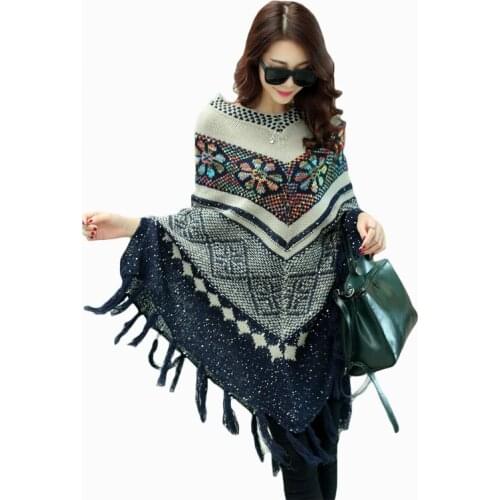 2017 New arrival women autumn sweater nation vintage color block cloak coat loose plus size stitching bat shirt hot sale ZL646