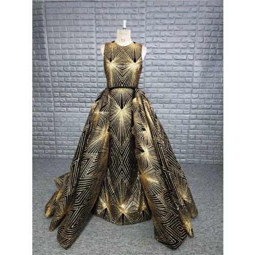 2019 Gold Evening Dress With Detachable Train Prom Gowns Modern Lady Long Formal Party Occasion Dresses