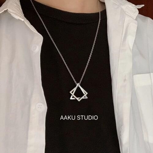 2020 newTitanium Steel Geometric Triangle Hip Hop Necklace Trendy Male Cool Jump Di Simple Quadrilateral Pendant Jewelry