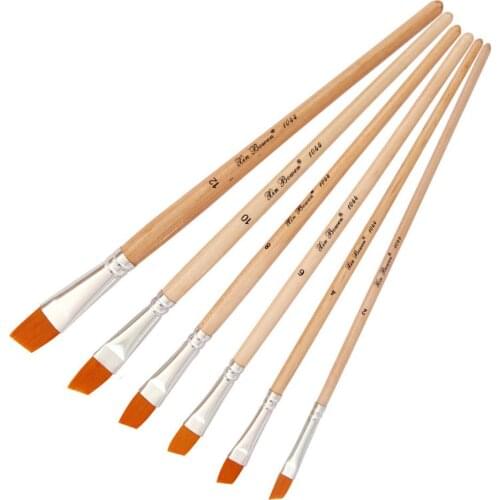 6Pcs/Set Paint Brushes Set Yellow Paintbrushes Nylon Hair Artist Watercolor Painting