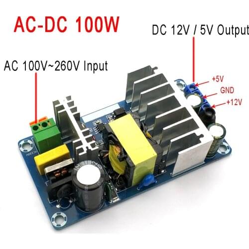 AC-DC 100W 12V 8A 5V Switching Power Supply Board 2 Channel Output Power Module Dual Output 12V8A 5V1A