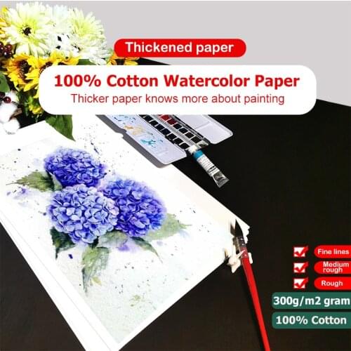 Watercolor Paper 100% Cotton 300g/m2 20 Sheets Hand Painted Drawing Sketch for Artist Student Art Supplies Stationery