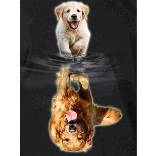 Small dog and big dog animal DIY Diamond painting dog inverted image mirror dog Diamond Embroidery Rhinestone Mosaic Painting