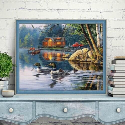 New Diamond embroidery mosaic lake house and duck 5D DIY diamond painting full diamond cross stitch needlework craft decoration