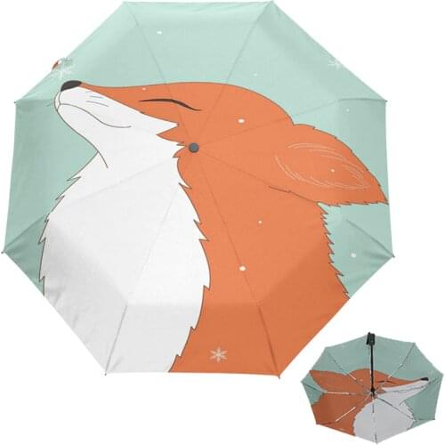 Creative Fox Automatic Folding Umbrella Rain Women Light Weight Windproof Girl Umbrella kids Gifts Travel Paraguas