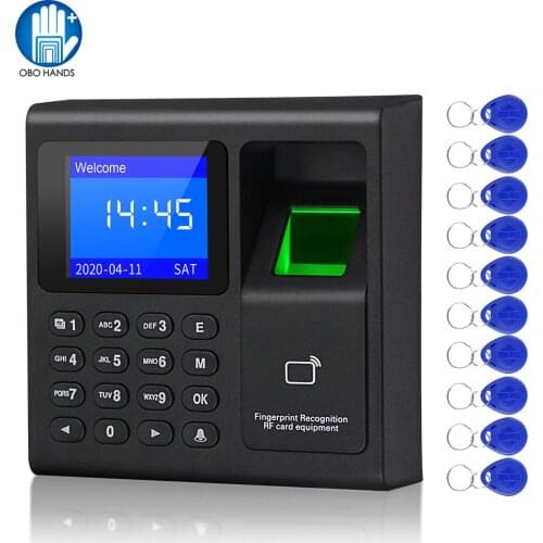 Biometric RFID Access Control System RFID Keypad USB Fingerprint System Electronic Time Clock Attendance Machine +10pcs Keyfobs