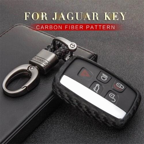 Car Key Case Cover For Jaguar Xf Xe X-type Guitar XJ F E-Pace Tesoura Carbon Fiber Pattern Silicone Key Ring Shell Accessories