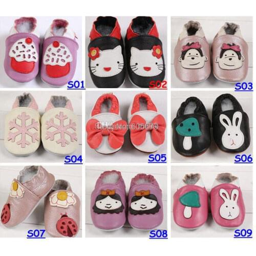 Baby Infant Toddler Animal Soft Sole Leather Shoes 100% Cow Leather Baby First Walker Shoes For 0-2T,Choose Color & Size 24pair