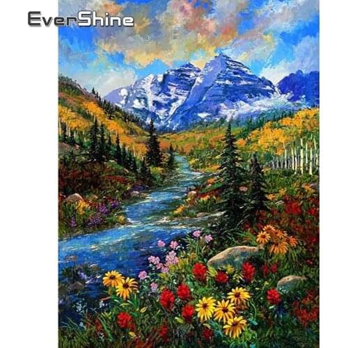 EverShine Diamond Painting Mountain Cross Stitch Kits Diamond Mosaic Landscape Picture Rhinestones Flower Bead Embroidery Sale