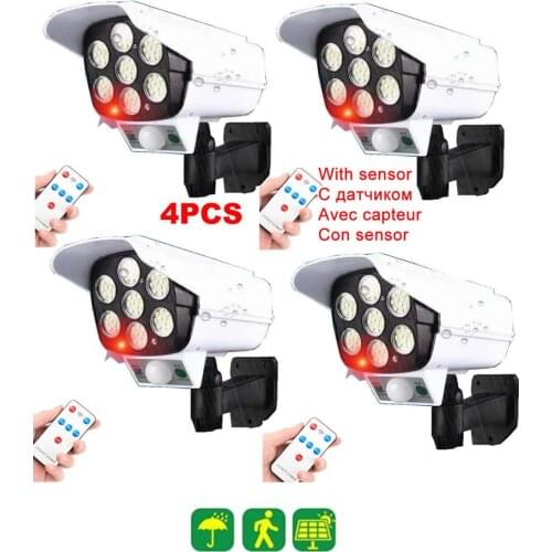4pcs remote solar fake monitor dummy camera Wall Lamp PIR Motion Sensor Light Outdoor Waterproof Garden Courtyard Street Lights