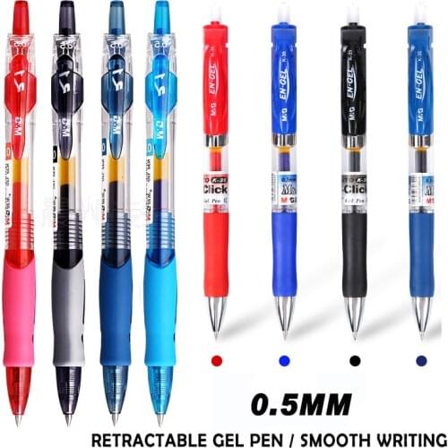 M&G Press Gel Pen 0.5mm nib Blue/Black/Dark/Blue/Red Ink For Student Stationery Writing retractable Gel Pens