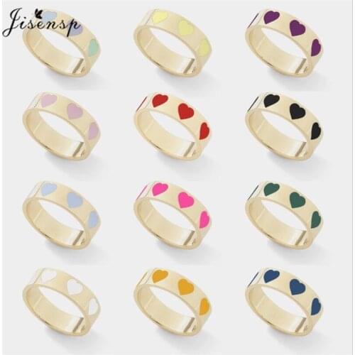 Jisensp Red Yellow Cute Couple Rings Womens Fashion Wedding Drop Oil Love Heart Ring Gifts for Women Girls Wedding Jewelry Gift