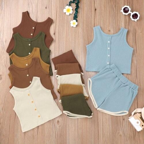 Summer Baby Girls Boys Clothes Set Knit Cotton Sleeveless Tank Top + Shorts Toddler Kid Outfits Summer Children Clothing