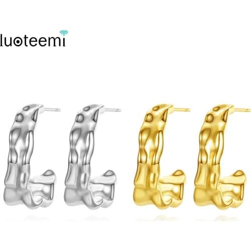 LUOTEEMI Letter Stud Earrings Irregular Geometric C-Shape Metal Statement Fashion Jewelry for Women Dating Party Gifts Ohrringe