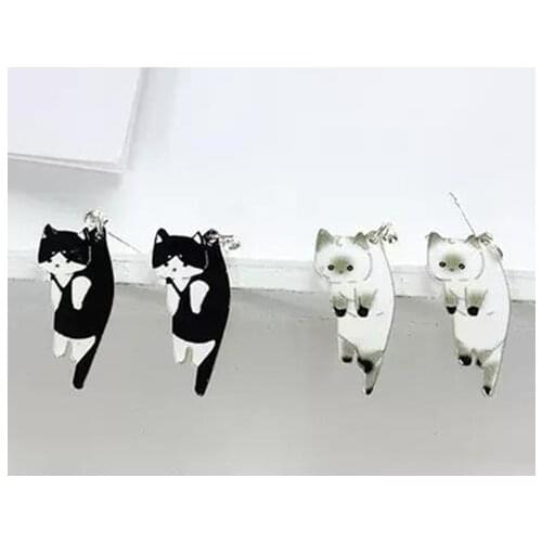 Fashion jewelry metal print enamel cat earrings