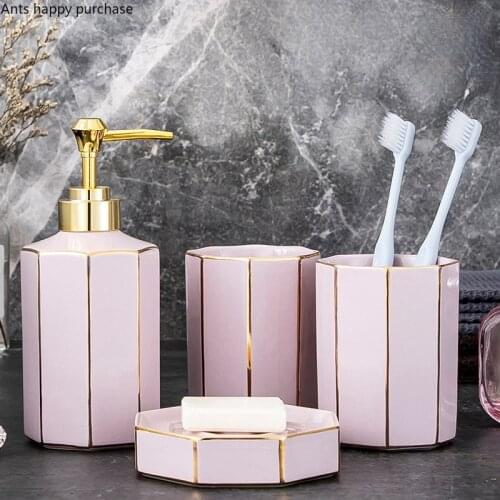 Mouth Cup Set Ceramic Bathroom Accessories Bathroom 4-piece Set Toiletries Soap Dish Lotion Bottle Mouth Cup Aromatherapy Bottle