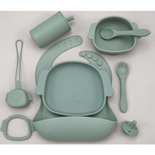 Dining Appliance Sets Feeding Waterproof Baby Bibs Kids Cartoon Dog Solid Food Plates Silicone Cookware Childrens Tableware