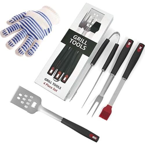 Barbecue Tool Sets with Grill Glove, BBQ Grill Tools Set Grill Spatula, Grill Fork, Grill Tongs, Basting Brush