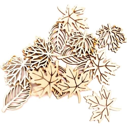 Natual Wooden Leaves Pattern Scrapbooking Painting Craft Handmade Accessory Sewing Home Decoration DIY 50-52mm 10pcs