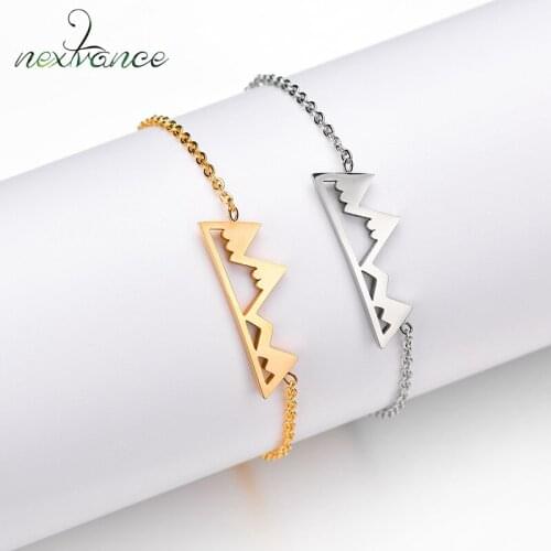 Nextvance Dainty Snow Mountain Bracelet Stainless Steel Adventure Link Chain Bracelets for Women Pulseira Hiking Jewelry
