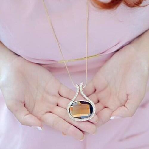 New Style Hot New Fashion Horizontal Oval Shiny Sweater Chain Length Korean Female Models Accessories Jewelry