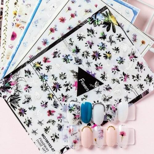 Newest MG-0103-07 flower art 3d nail stickers art self-adhesive DIY decorations tools back glue nail decals wraps