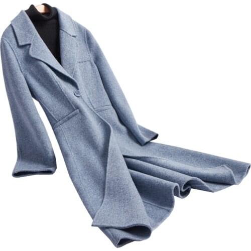 2018 new fashion double-sided wool flannel women elegant long overcoat single button slim style EU/S-2XL retail wholesale